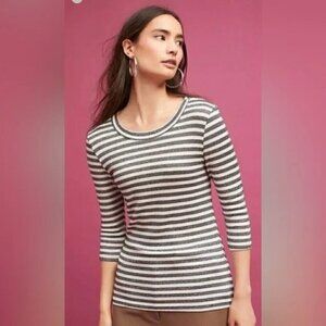Michael Stars for Anthropologie Shimmery Striped 3/4 Sleeve Shirt, Size XS/S